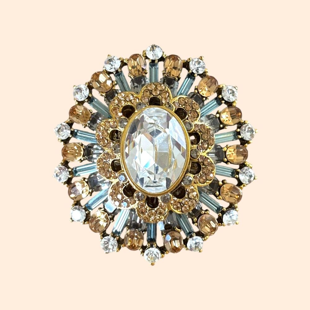 Jose Maria Barrera Large Gold Crystal Brooch Pin